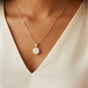 Gold over solid silver Necklace with a 2.0ct Moissanite Pendant